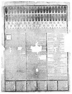 ब्रिटिश सैनिकों की खूनी बुचरी, सलेम 1775 (प्रिंट) द्वारा अमेरिकी स्कूल