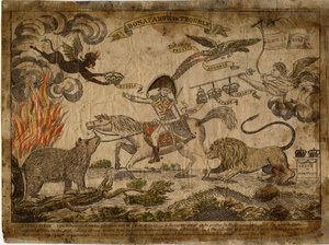 मुसीबत में बोनापार्ट, 1815 (हाथ से उकेरा गया) द्वारा अमेरिकी स्कूल