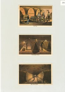 'बॉटलिंग' और शैंपेन वॉल्ट, वाइनरी के लिए ट्रेड कार्ड, c.1876 (कलर लिथो) द्वारा अमेरिकी स्कूल