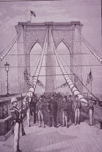 24 मई 1883 को अपने उद्घाटन समारोह में ब्रुकलिन ब्रिज, राष्ट्रपति आर्थर (उत्कीर्णन) द्वारा अमेरिकी स्कूल