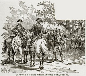 व्हिस्की-टैक्स कलेक्टरों का कब्जा, कोलंबस और कोलंबिया का चित्रण, c.1893 द्वारा अमेरिकी स्कूल