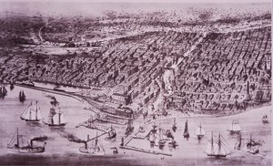 1871 की महान आग से पहले शिकागो, c.1870 (लिथो) द्वारा अमेरिकी स्कूल