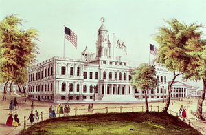 सिटी हॉल, न्यूयॉर्क, नाथनियल क्यूरियर द्वारा उत्कीर्ण (1813-88) द्वारा अमेरिकी स्कूल