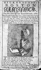 बिसलस्टाफ के कवर बोस्टन अलमनैक ने फिलिस व्हेटली (1753-84) का एक चित्र पेश किया जो 1782 (प्रकाशित) द्वारा अमेरिकी स्कूल