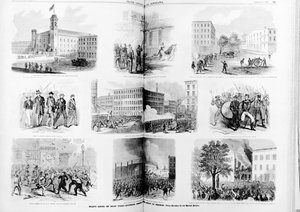 न्यूयॉर्क में ड्राफ्ट दंगे, आतंक के शासनकाल के दौरान रोमांचक दृश्य, 1863 द्वारा अमेरिकी स्कूल