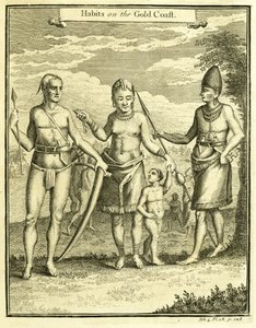 केप लोप गोंसाल्वो और रियो गैबॉन के लोगों की पोशाक, थॉमस एस्टली द्वारा 1745-47 में "हैबिट्स ऑन द गोल्ड कोस्ट" का चित्रण। द्वारा अमेरिकी स्कूल