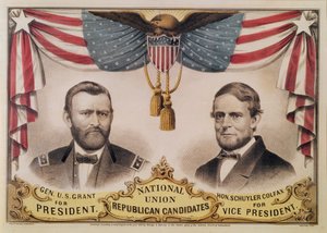 1868 के अमेरिकी राष्ट्रपति चुनाव के लिए चुनावी पोस्टर Ulysses S. Grant और Schuyler Colfax, 1868
