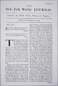 न्यू यॉर्क वीकली जर्नल का फ्रंट पेज प्रेस की स्वतंत्रता पर चर्चा करता है द्वारा अमेरिकी स्कूल