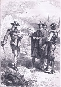 गॉर्टन की लैंडिंग (1646), कैसल्स हिस्ट्री ऑफ़ द यूनाइटेड स्टेट्स पब से चित्रण। पेटर और गैलपिन द्वारा c.1890 (लिथो) द्वारा अमेरिकी स्कूल