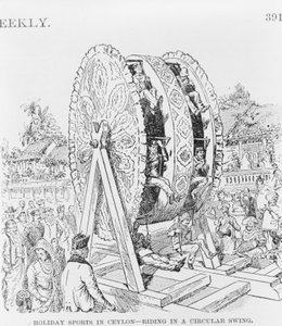 सीलोन में हॉलिडे स्पोर्ट्स, एक गोलाकार पहिये में सवारी करते हुए, c.1893 (चित्रण) द्वारा अमेरिकी स्कूल