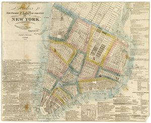 न्यूयॉर्क शहर के हूकर की नई पॉकेट योजना, 1842 में विलियम हुकर द्वारा संकलित और सर्वेक्षण की गई द्वारा अमेरिकी स्कूल