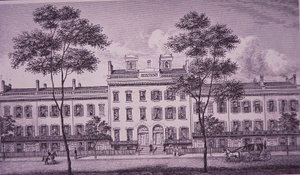 1831 में लेरॉय प्लेस, जो अब ग्रीनविच विलेज में ब्लीकर स्ट्रीट का हिस्सा है (उत्कीर्णन) द्वारा अमेरिकी स्कूल