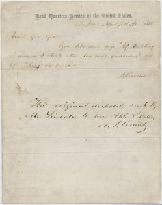 7 अप्रैल, 1865 को अब्राहम लिंकन से जनरल उलेइस एस। ग्रांट का पत्र द्वारा अमेरिकी स्कूल