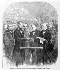 लिंकन ने 4 मार्च, 1865 को अपने दूसरे उद्घाटन में शपथ ली, 1865 प्रकाशित हुआ द्वारा अमेरिकी स्कूल
