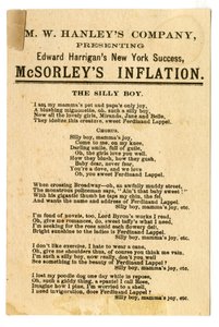 MW Hanleys Col ने एडवर्ड हैरिगन को नवीनतम NY सफलता, McSorleys Inflation [थिएटर कार्ड] पेश किया। वर्सो, c.1882 (लिथोग्राफ [ट्रेड कार्ड]) द्वारा अमेरिकी स्कूल