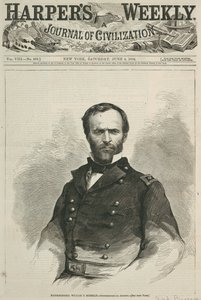 मेजर-जनरल विलियम टी। शर्मन, हार्पर्स वीकली का मुख पृष्ठ, 1864 (लकड़ी की नक्काशी)