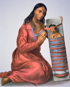 ओजिब्वा मदर एंड बेबी, c.1821 (कलर लिथो) द्वारा अमेरिकी स्कूल