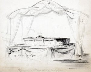 व्हाइट हाउस, वॉशिंगटन डीसी, अप्रैल 1865 में राष्ट्रपति अब्राहम लुटियंस कॉफिन झूठ बोलना, कागज पर पेंसिल (स्याही और धुलाई) द्वारा अमेरिकी स्कूल