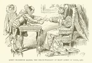 1587 के मैरी क्वीन ऑफ़ स्कॉट्स के डेथ-वारंट पर हस्ताक्षर करने वाली महारानी एलिजाबेथ द्वारा अमेरिकी स्कूल