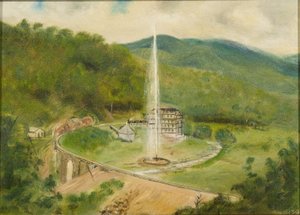 राउंड नॉब इन एंड द फाउंटेन, c.1882 (बोर्ड पर तेल) द्वारा अमेरिकी स्कूल