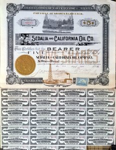 सेडालिया और कैलिफ़ोर्निया तेल कंपनी, संयुक्त राज्य अमेरिका, 1901 के लिए शेयर प्रमाणपत्र द्वारा अमेरिकी स्कूल