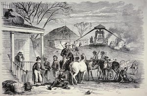 1864 में मार्च टू द सी के दौरान दक्षिण कैरोलिना में लूटपाट 'शर्मन बमर्स' (लिथो) द्वारा अमेरिकी स्कूल