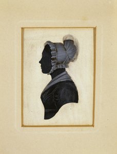 एक महिला का सिल्हूट, सी। 1830-1840 (वोव पेपर पर भूरे और सफेद चाक चित्रण के साथ काली स्याही) द्वारा अमेरिकी स्कूल