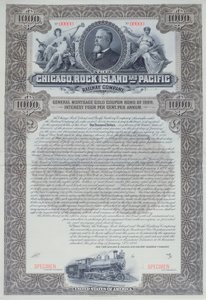 शिकागो, रॉक आइलैंड और पैसिफिक रेलवे कंपनी, 1898 के लिए 1000 डॉलर के लिए बॉन्ड प्रमाणपत्र द्वारा अमेरिकी स्कूल