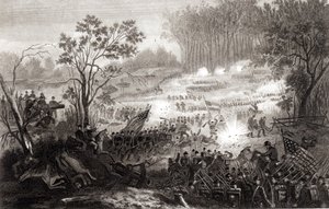 पिट्सबर्ग लैंडिंग में लड़ाई, एचबी हॉल, 1862 द्वारा उकेरी गई द्वारा अमेरिकी स्कूल