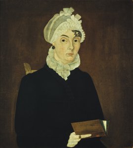द हॉर्नेल से महिला, c.1810 (लकड़ी के पैनल पर तेल) द्वारा अमेरिकी स्कूल