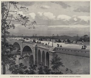 एक सौ सत्तर-सेकंड स्ट्रीट (लिथो) में हार्लेम नदी पर वाशिंगटन ब्रिज द्वारा अमेरिकी स्कूल