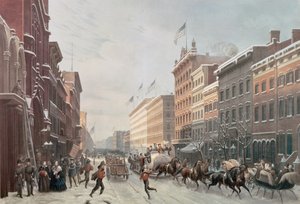 ब्रॉडवे पर शीतकालीन दृश्य, न्यूयॉर्क, 1857 द्वारा अमेरिकी स्कूल