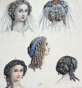 एक स्त्री और अन्य लोगों के केश विन्यास, c.1853
