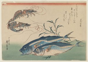 टू हॉर्स मैकेरल विद टू हॉर्स मैकेरल, c.1832-33 (कागज पर रंगीन वुडब्लॉक) द्वारा एंडो या उटागावा हिरोशिगे