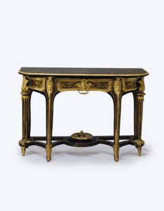 ऑरमोलु-माउंटेड ब्राउन टेरोसिसेल पियर टेबल, c.1710 (ऑरमोलु, ब्रास जड़ाऊ, टार्चोसेल् और लेदर) की एक जोड़ी (360580 भी देखें)