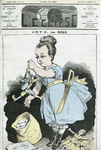 1874: एक महिला कठपुतली में हेरफेर करती है। गिल द्वारा "" L'Eclipse" में कवर, जनवरी 4 द्वारा एंड्रयू गिल