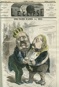 दोस्तों की एक जोड़ी, हिप्पोलीटे डी विलेमेसेंट (1812-1879), फिगारो के निदेशक और प्रिंस फिलिप डी'ऑरलियन्स (1838-1894), फ्रांस के सिंहासन का नाटक करते हुए। गिल द्वारा "" L'Eclipse" में कवर, 3 दिसंबर December द्वारा एंड्रयू गिल