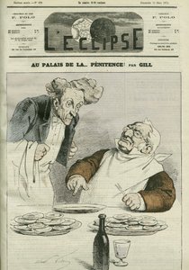 पश्चाताप के महल में, गणतंत्र के राष्ट्रपति एडोल्फ थियर्स (1797-1877) का कैरिकेचर। गिल द्वारा "" L'Eclipse" में कवर, मार्च १६ द्वारा एंड्रयू गिल