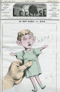 नेपोलियन III के पुत्र नेपोलियन यूजीन लुई बोनापार्ट (1856-1879) का कैरिकेचर। गिल द्वारा "" L'Eclipse" में कवर, २९ मार्च March द्वारा एंड्रयू गिल