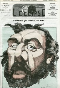 "वह आदमी जो बोलता है" का कार्टून, लियोन गैम्बेटा (1838-1882), फ्रांसीसी राजनीतिज्ञ। गिल द्वारा "" L'Eclipse" में कवर, सितम्बर 20 द्वारा एंड्रयू गिल