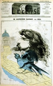 18/07/1875 के "" L'Eclipse""" में गिल द्वारा अल्फोंस डौडेट और फ्रेंच अकादमी पर कार्टून - द्वारा एंड्रयू गिल