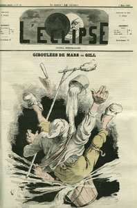 गिबौलिस डे मार्स, एक बाल्टी में गिरने वाले व्यक्ति का चित्रण। गिल द्वारा "" L'Eclipse" में कवर करें, 7 मार्च द्वारा एंड्रयू गिल