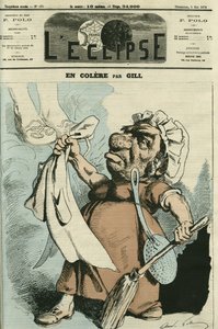 गुस्से में, एक महिला का चित्रण जो उसे एप्रन बनाती है। गिल द्वारा "" L'Eclipse" में कवर, 5 मई द्वारा एंड्रयू गिल