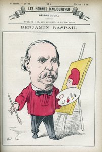 एक फ्रांसीसी चित्रकार और राजनीतिज्ञ बेंजामिन रास्पेल (1823-1899) का पोर्ट्रेट, वह 14 जुलाई को राष्ट्रीय अवकाश बनाने वाले कानून के मूल में थे। गिल, पेरिस द्वारा कार्टून। द्वारा एंड्रयू गिल