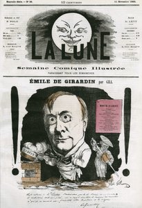 एमिल डी गिरार्डिन का पोर्ट्रेट (1806-1881), फ्रांसीसी पत्रकार। गिल द्वारा कार्टून, "द मून" में, 11 नवंबर द्वारा एंड्रयू गिल