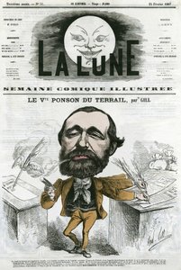 विकॉन्टे पोन्सन डु टेरिल (1829-1871) का पोर्ट्रेट, फ्रांसीसी लोकप्रिय लेखक, एक उपन्यास-सोप ओपेरा के लेखक। गिल द्वारा कार्टून, "द मून" में, २४ फरवरी द्वारा एंड्रयू गिल