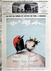 मिग्नॉन द्वारा मिट्टी का बर्तन और लोहे का बर्तन। 21/01/1872 से "" L'Eclipse"" का कवर (फ्रांस किकिंग प्रशिया)। उल्लेख करें "" गिल की ड्राइंग, जिसका शीर्षक द कैरट किंग था, जिसे इस संख्या में पारित किया जाना था, सेंसरशिप द्वा द्वारा एंड्रयू गिल