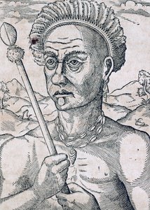 आंद्रे थेवेट (1504-1592), पेरिस द्वारा यूनिवर्सल कॉस्मोलॉजी से उत्कीर्णन किंग क्वोनियाम्बेक, ब्राजील द्वारा आंद्रे तिवेट