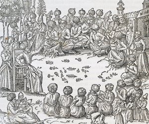 आंद्रे थेवेट (1504-1592), पेरिस द्वारा यूनिवर्सल कॉस्मोलॉजी से उत्कीर्ण तुर्क और अरब, मोरक्को के बीच बैठक द्वारा आंद्रे तिवेट