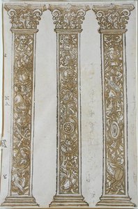 एंड्रिया एंड्रियानी (1540-1623) (वुडकट) द्वारा सीज़र के जुलूस की सीमा बनाने वाले वास्तुशिल्प रूपांकनों द्वारा एंड्रिया (बाद) मेंटेग्ना